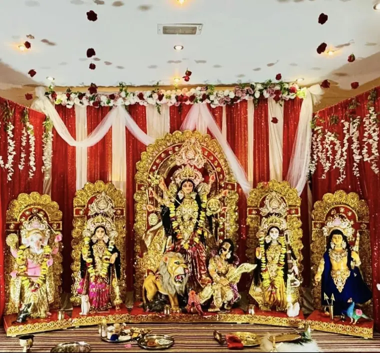 Maa Durga and her children on the puja stage
