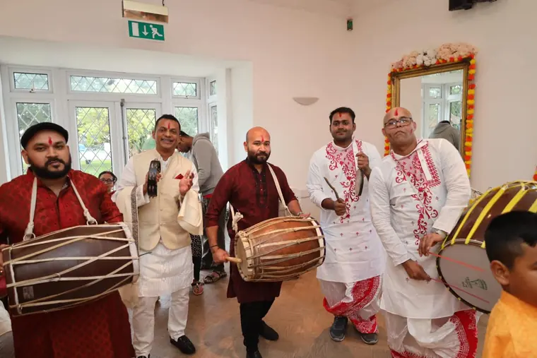 The dhak and dhol set the rhythm