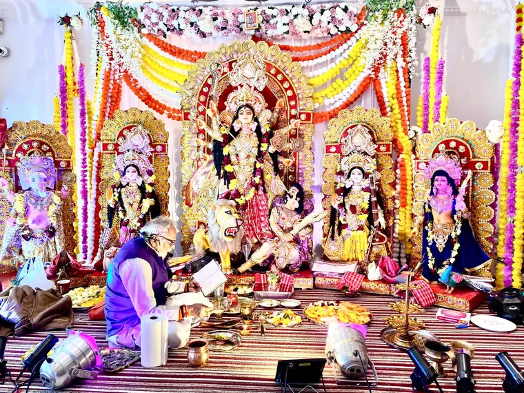Puja being offered before Maa Durga